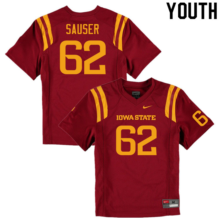 Iowa State Cyclones Youth #62 Dodge Sauser Nike NCAA Authentic Cardinal College Stitched Football Jersey YL42F46KU